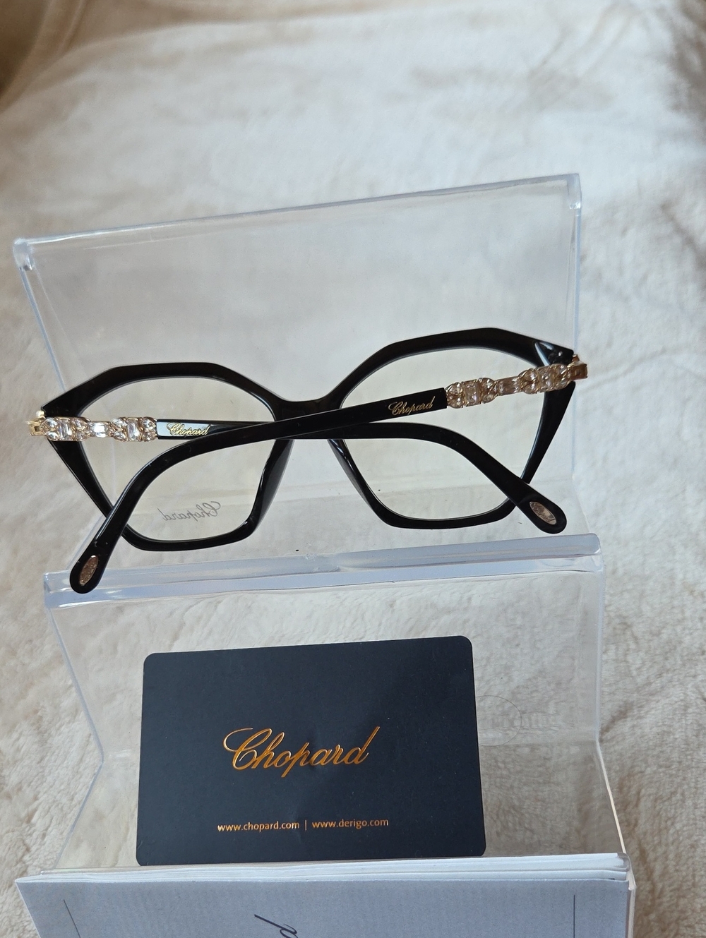 Chopard Luxury Black Women's Optical Glasses with Gold Temples - Picture 4 of 11